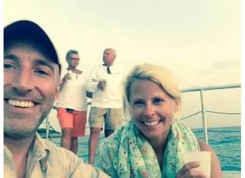 The last week I was there, I was joined by Noah and my folks.  Here we are on a sunset sail.