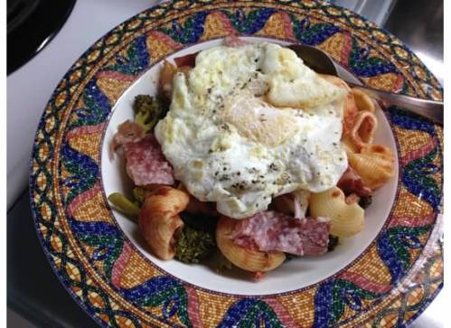 As the week progressed, the combinations would become more interesting; i.e. combine whatever's left in the fridge and put a fried egg on it.